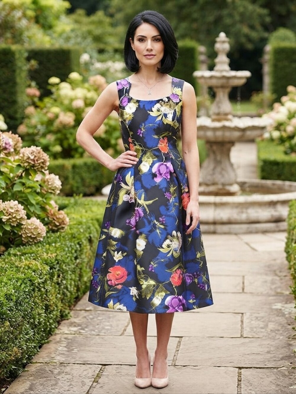 Tahari ASL taffeta floral fit & flare midi dress 8